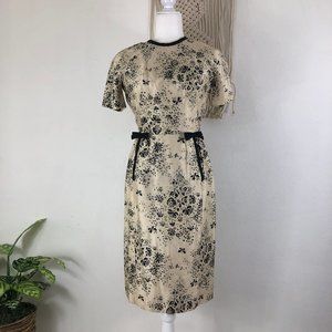 Jonny Herbert 50s 60s raw silk cocktail midi pencil sheath dress XS